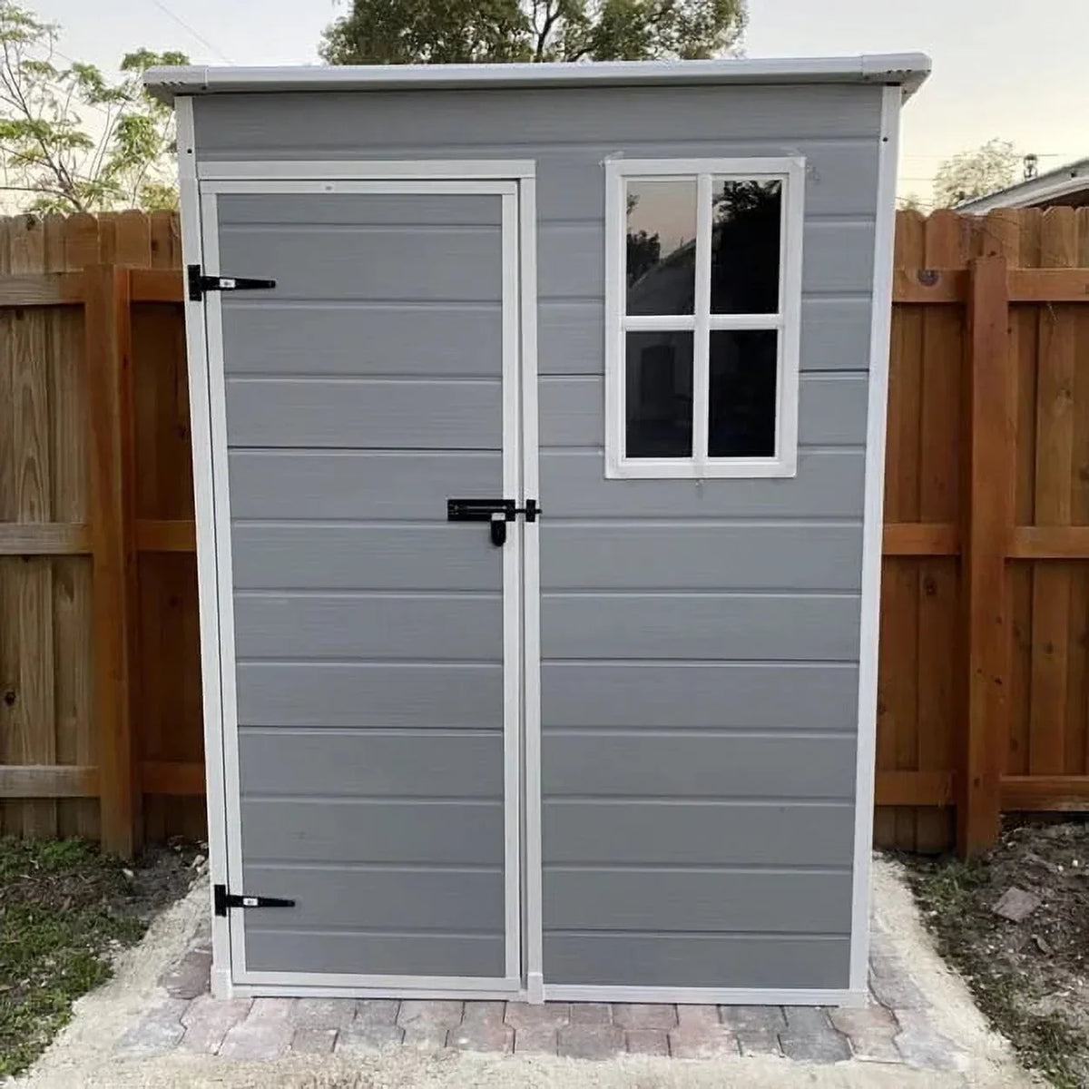 2026 NewLofka Resin Outdoor Storage Shed,5'x3' Storage Shed, Plastic Shed with Thick Resin Floor, Gray and White
