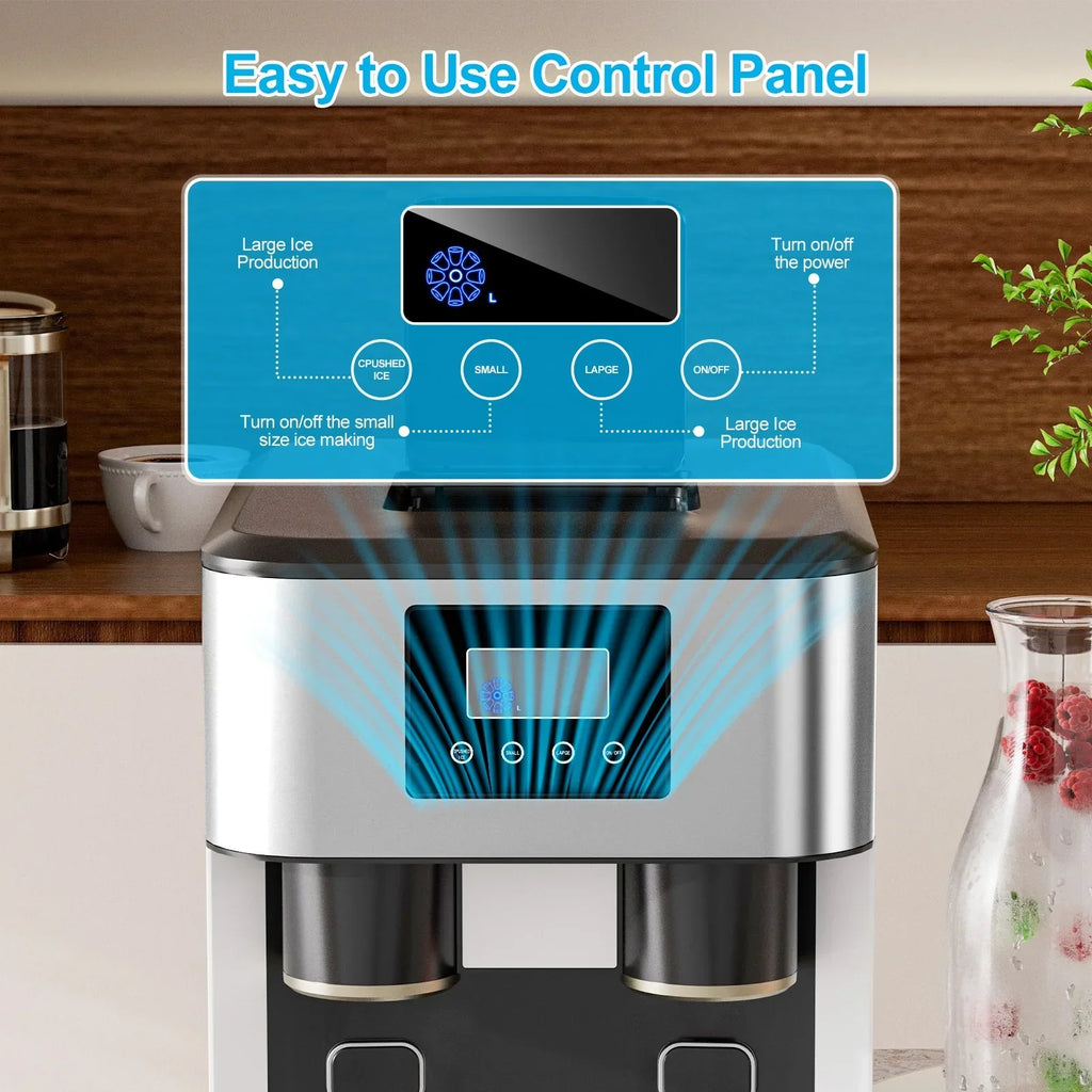 2026 NewTABU 3 in 1 Ice Maker with Water Dispenser,40 lbs/24H,Ice Machine with Ice Crushing,Self Cleaning,Black