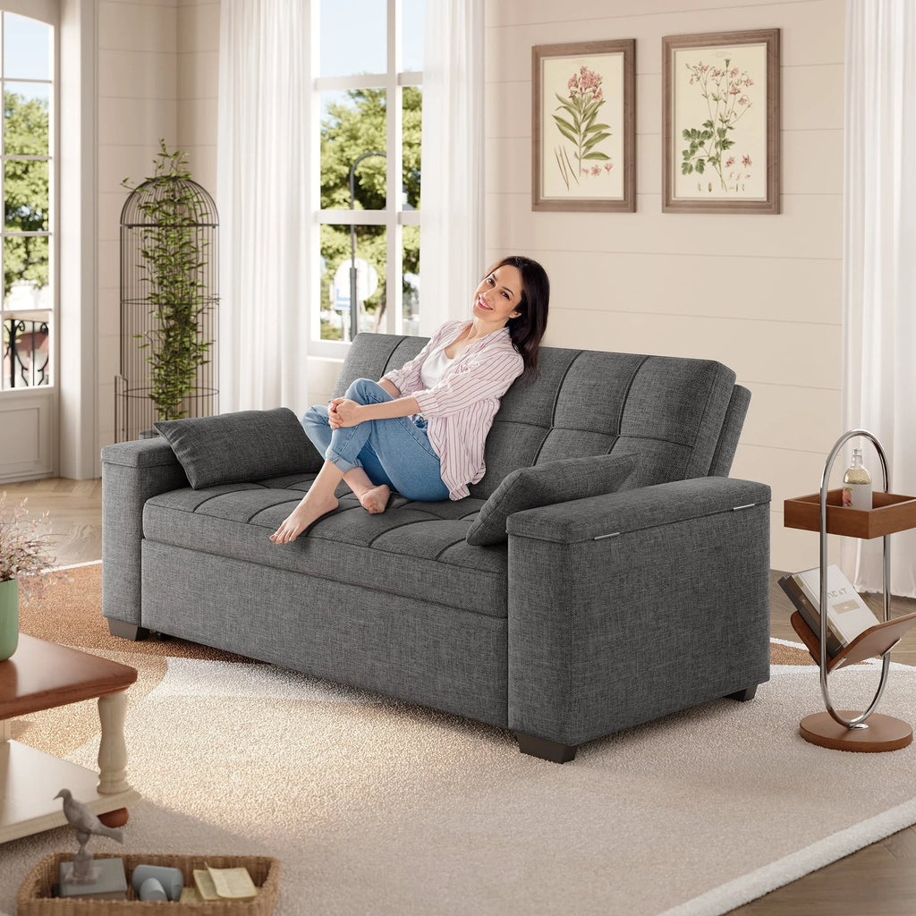 2026 NewSofa Bed, Lofka 3-in-1 Convertible Sleeper Sofa with Storage, Adjustable Backrest & Pull Out Function - Sleeper Chair for Small Space, Apartment, Dark Grey