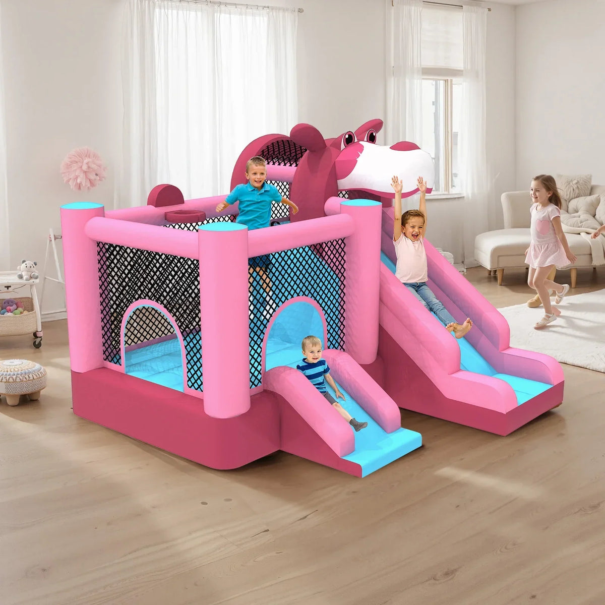 2026 NewMukidy 114''x 114'' x 92.5'' Inflatable Bounce Houses for Kids 3-10 with Blower Double Slide and Ball Pit/Indoor Bouncy House, PVC, Child, Teen, Toddler"Blue