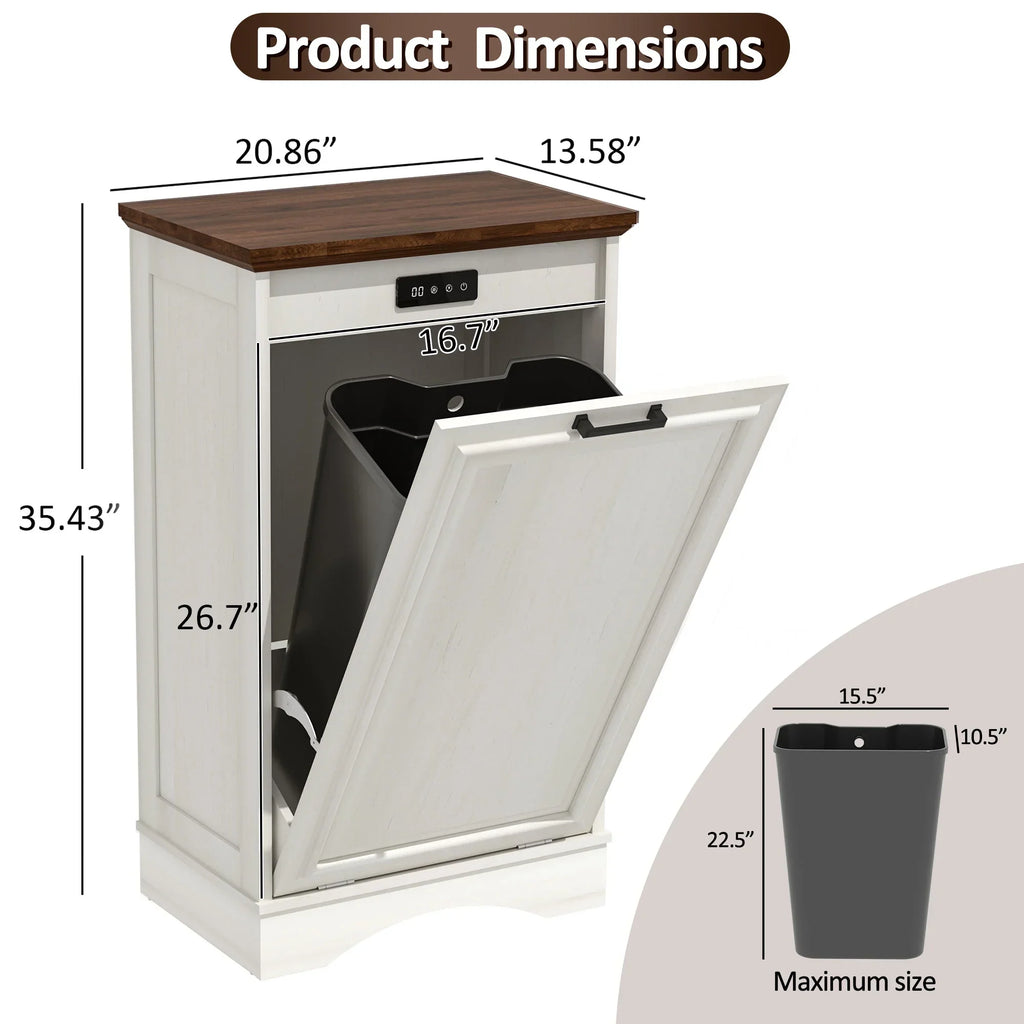 2026 NewHARIPUL Single Tilt Out Trash Cabinet for 13 Gallon Waste Bin, Free Standing Kitchen Trash Can Cabinet with Drawers, White