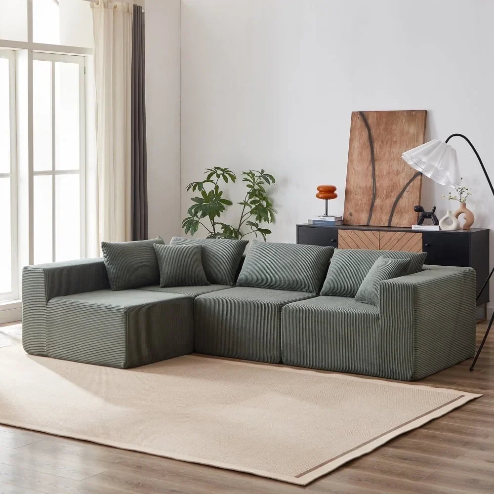 2026 New104-Inch Corduroy Modular L Shaped Sectional Sofa,Luxury Floor Couch Set,Upholstered Indoor Furniture,Foam-Filled Compressed Sofa for Living Room,Bedroom,4 PC Free Combination
