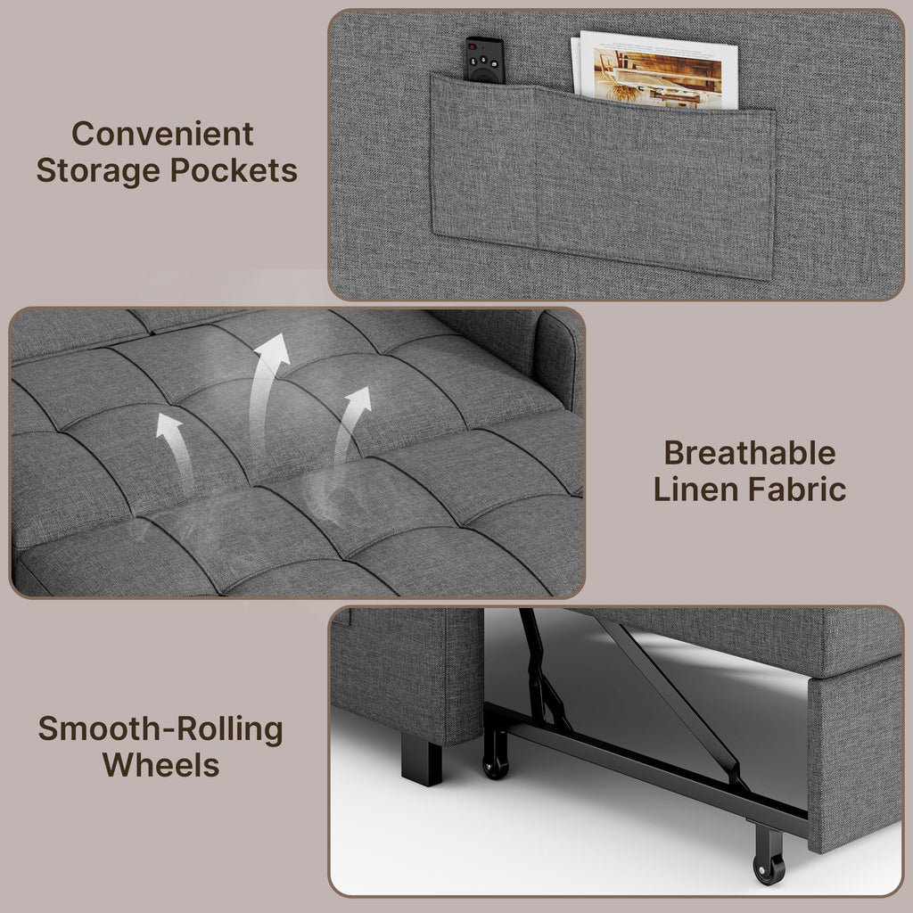 2026 NewSofa Bed, Lofka 3-in-1 Convertible Sleeper Sofa with Storage, Adjustable Backrest & Pull Out Function - Sleeper Chair for Small Space, Apartment, Dark Grey