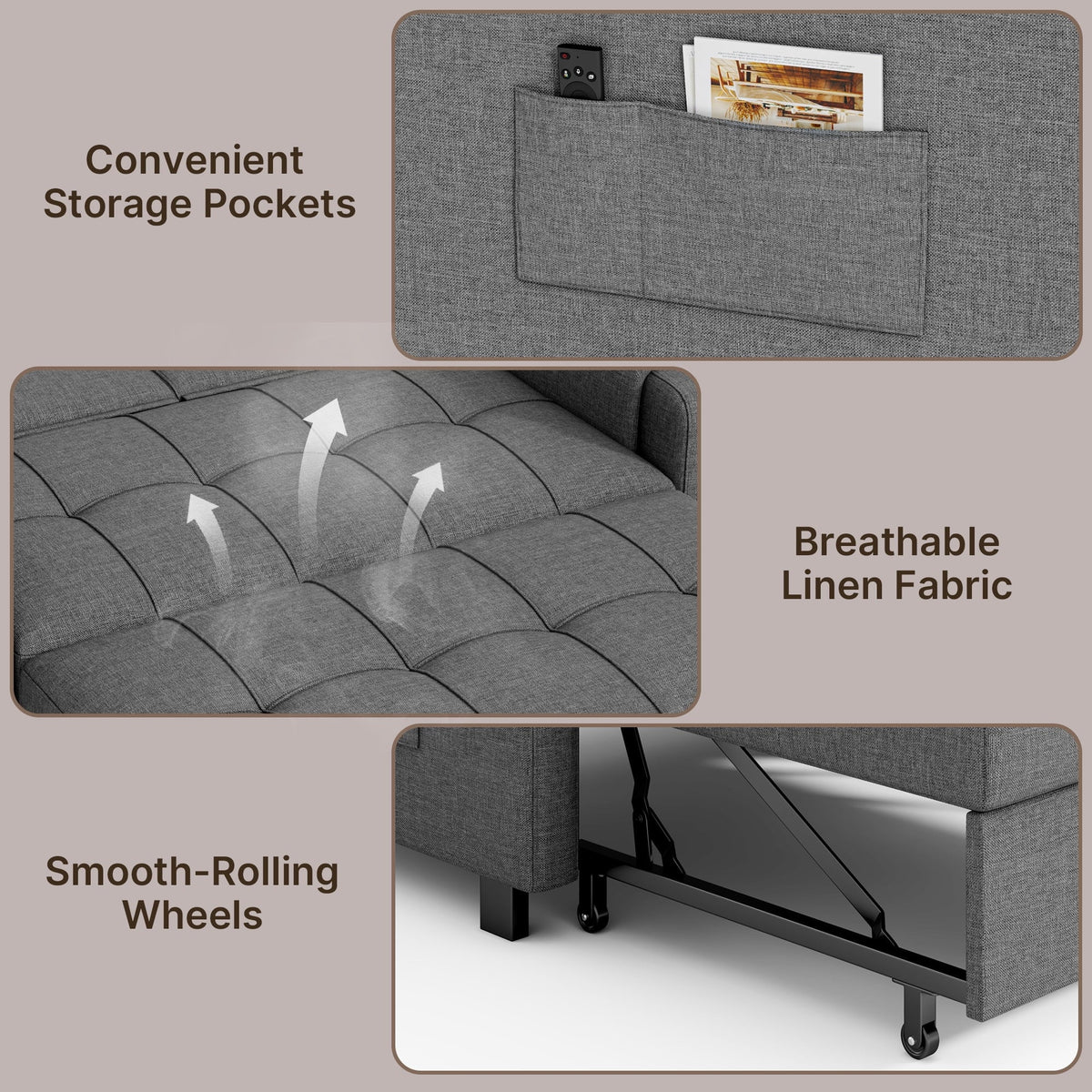 2026 NewSofa Bed, Lofka 3-in-1 Convertible Sleeper Sofa with Storage, Adjustable Backrest & Pull Out Function - Sleeper Chair for Small Space, Apartment, Dark Grey