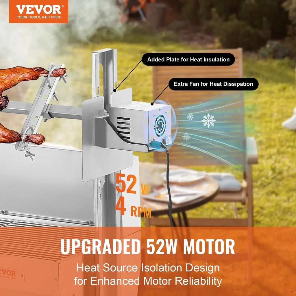 2026 NewVEVOR Rotisserie Grill with Windscreen, BBQ Whole Pig Lamb Goat Charcoal Spit Grill, 46 Inch 132 Lbs Capacity, Electric 52W Motor Stainless Steel Roaster with Lockable Wheels, for Camping Outdoor