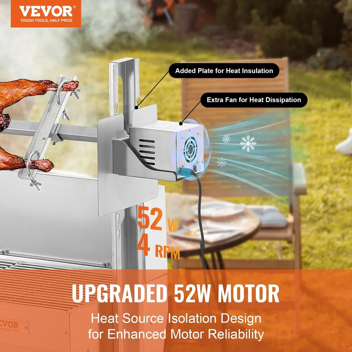 2026 NewVEVOR Rotisserie Grill with Windscreen, BBQ Whole Pig Lamb Goat Charcoal Spit Grill, 46 Inch 132 Lbs Capacity, Electric 52W Motor Stainless Steel Roaster with Lockable Wheels, for Camping Outdoor
