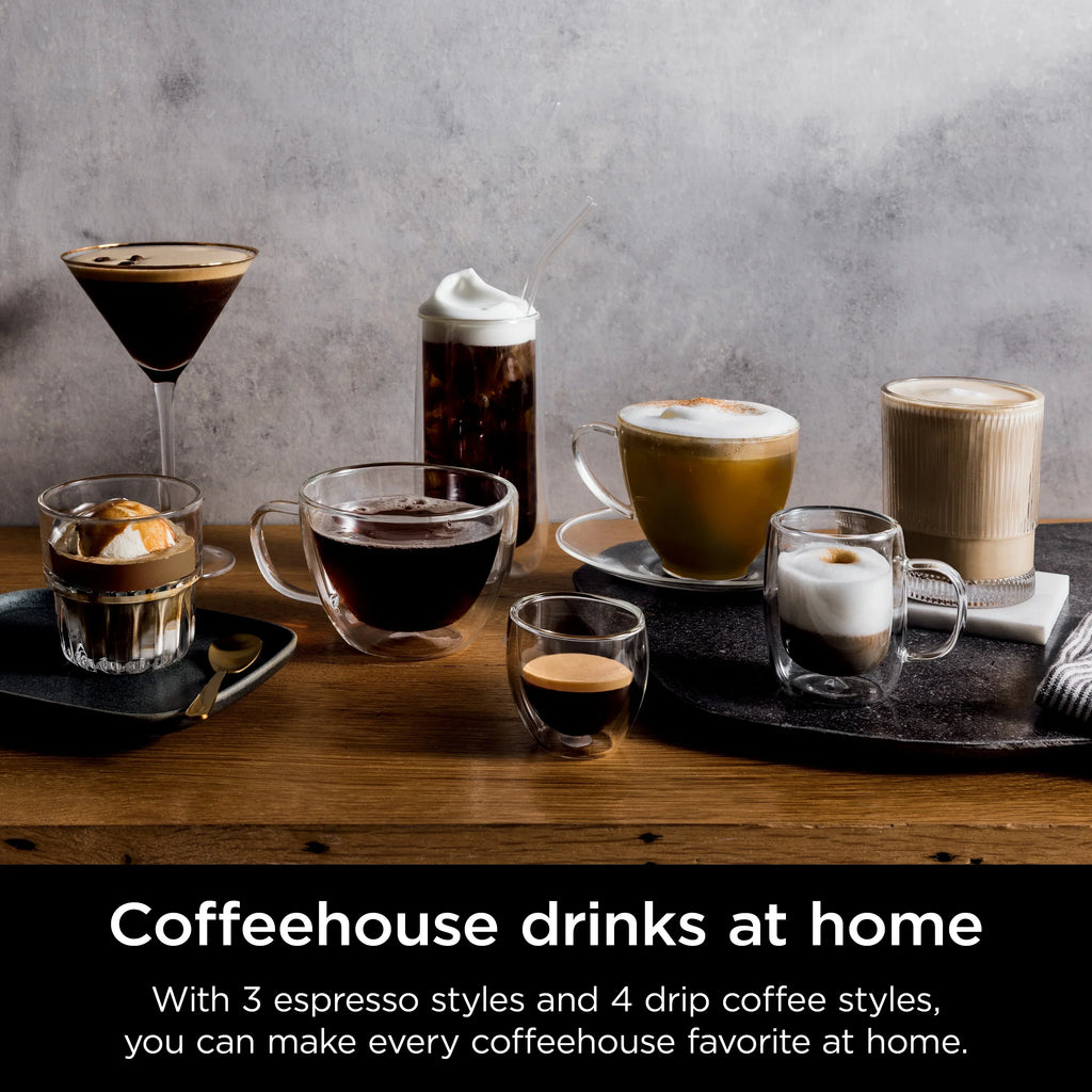 2026 NewNinja Luxe Cafe Premier Series, Stainless Steel Espresso Machine and Drip Coffee Maker with integrated Coffee Grinder and Milk Frother, ES601
