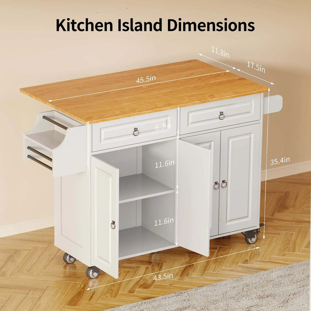 2026 NewLofka 52-Inch Kitchen Island with Storage on Wheels with Wood Drop Leaf, Ideal for Small Kitchens