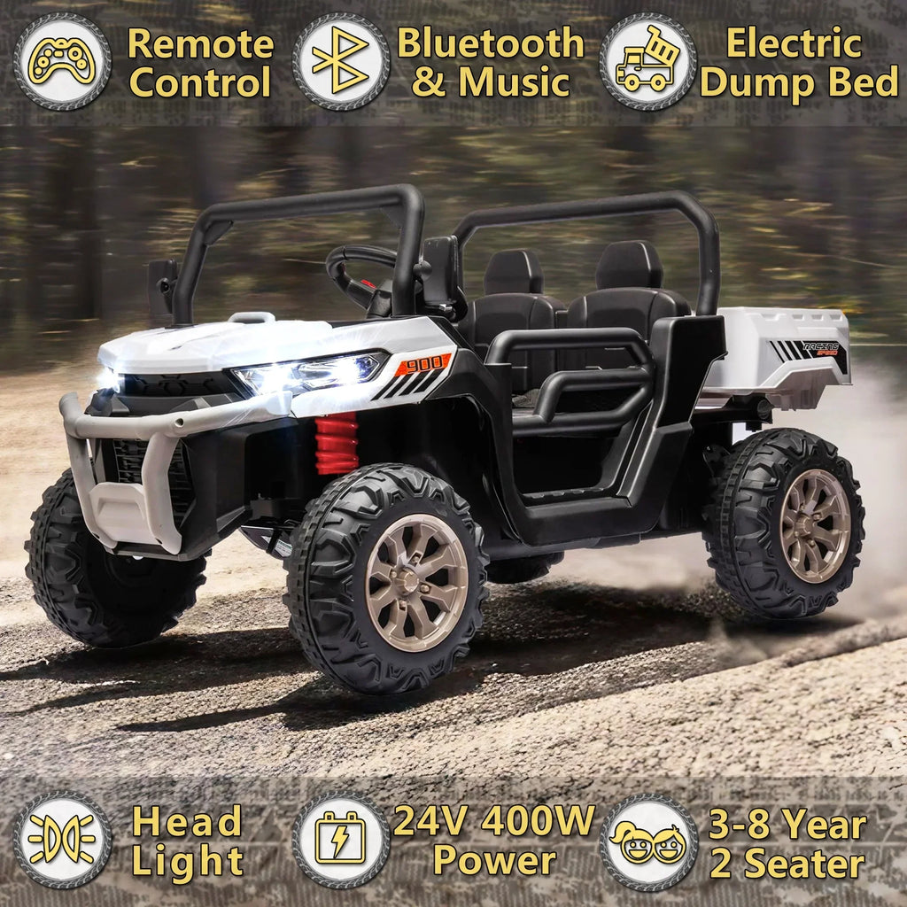 2026 NewXuanlur 24V 2 Seater Kids Ride on Car Truck, Ride on UTV W/ 2x200W Motor, 24 Volt Ride on Toys W/ Dump Bed/Shovel, Electric Car for Kids W/ Durable Tires, LED Light, Music, Remote Control, Black