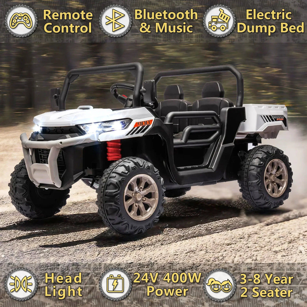 2026 NewXuanlur 24V 2 Seater Kids Ride on Car Truck, Ride on UTV W/ 2x200W Motor, 24 Volt Ride on Toys W/ Dump Bed/Shovel, Electric Car for Kids W/ Durable Tires, LED Light, Music, Remote Control, Black