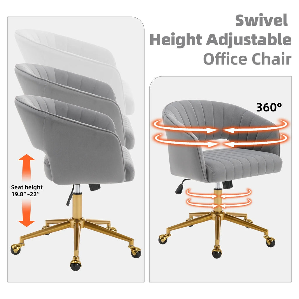 2026 NewWestice Home Office Desk Chairs, Velvet Task Chair, Height Adjustable Swivel Vanity Chair with Golden Base for Vanity Study, Living Room Computer Room, Beige