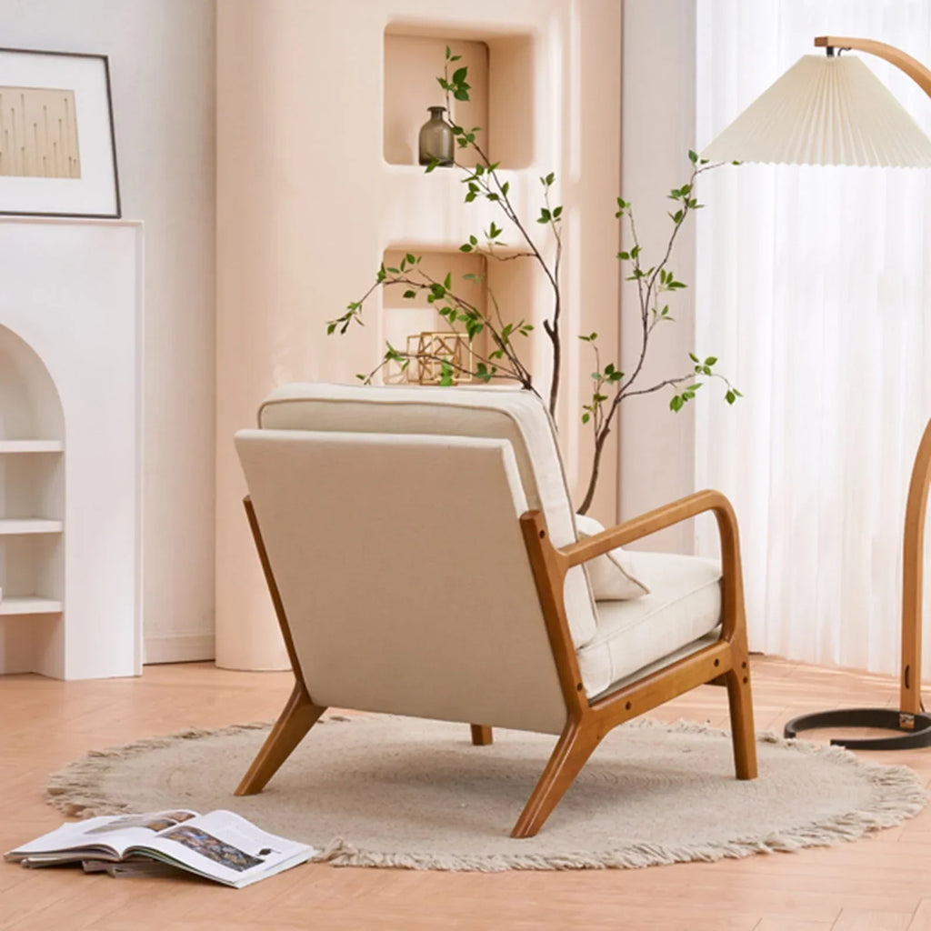 2026 NewAccent Chairs, Single Linen Lounge Reading Armchair with Solid Wood Frame, Mid Century Modern Easy Assembly Arm Chairs for Living Room-Beige