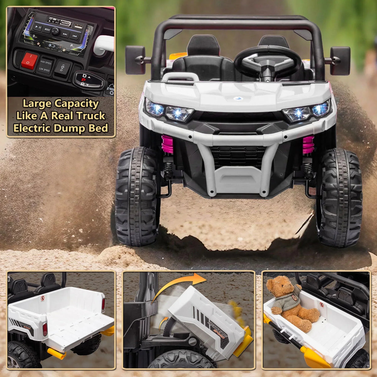 2026 NewXuanlur 24V 2 Seater Kids Ride on Car Truck, Ride on UTV W/ 2x200W Motor, 24 Volt Ride on Toys W/ Dump Bed/Shovel, Electric Car for Kids W/ Durable Tires, LED Light, Music, Remote Control, Black