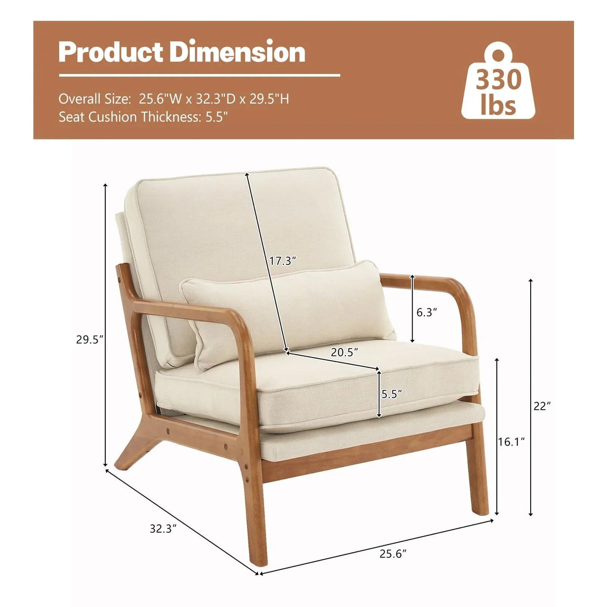 2026 NewAccent Chairs, Single Linen Lounge Reading Armchair with Solid Wood Frame, Mid Century Modern Easy Assembly Arm Chairs for Living Room-Beige