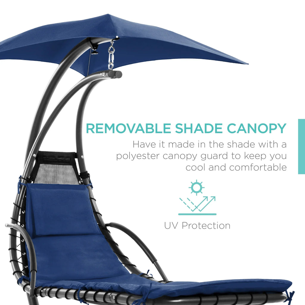 2026 NewBest Choice Products Hanging Curved Chaise Lounge Chair Swing for Backyard, Patio w/ Pillow, Shade, Stand - Teal