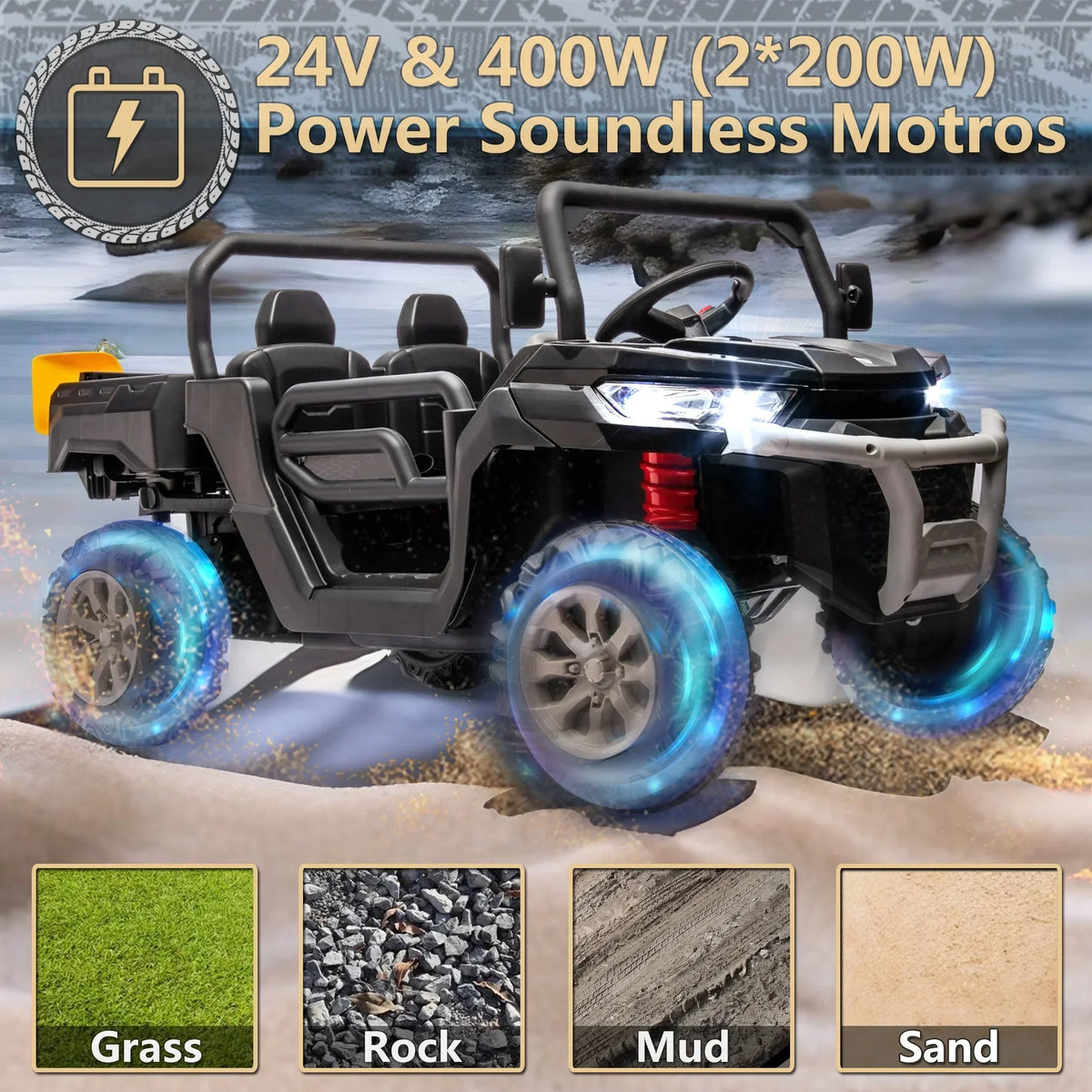 2026 NewXuanlur 24V 2 Seater Kids Ride on Car Truck, Ride on UTV W/ 2x200W Motor, 24 Volt Ride on Toys W/ Dump Bed/Shovel, Electric Car for Kids W/ Durable Tires, LED Light, Music, Remote Control, Black