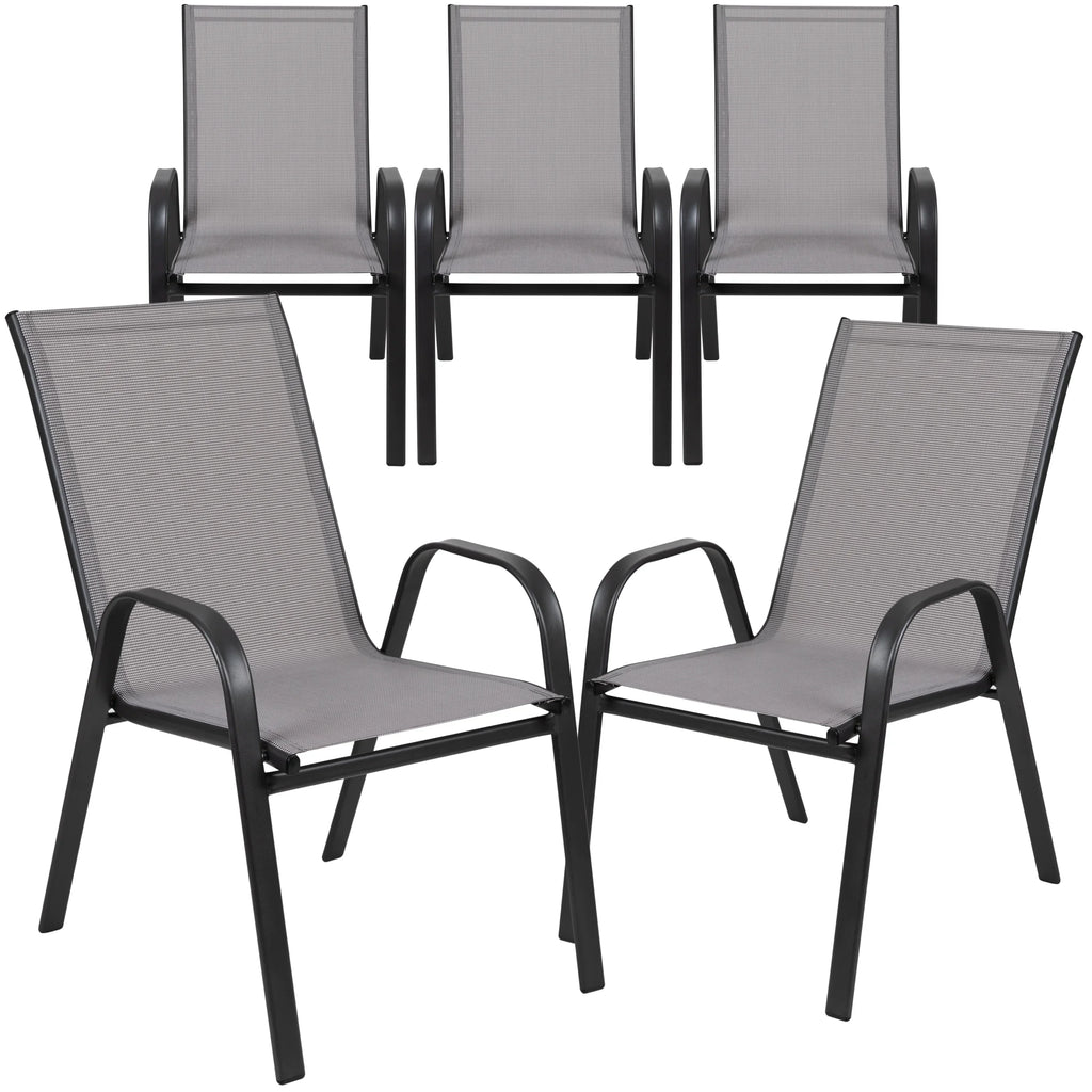 2026 NewBizChair 5 Pack Black Outdoor Stack Chair with Flex Comfort Material and Metal Frame