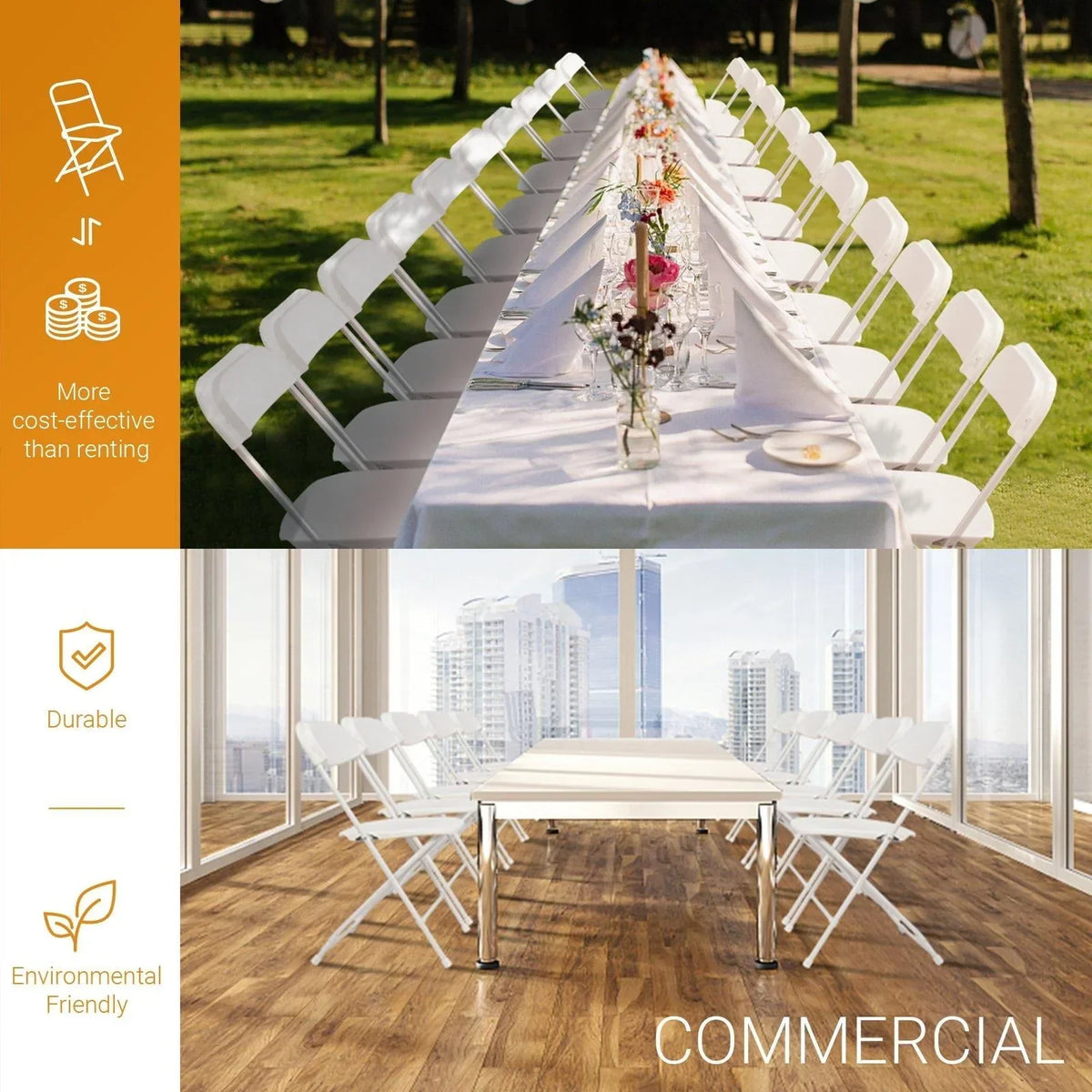 2026 NewKtaxon 10 Pack Commercial Plastic Folding Chairs Stackable Wedding Party Chairs for Adults, White