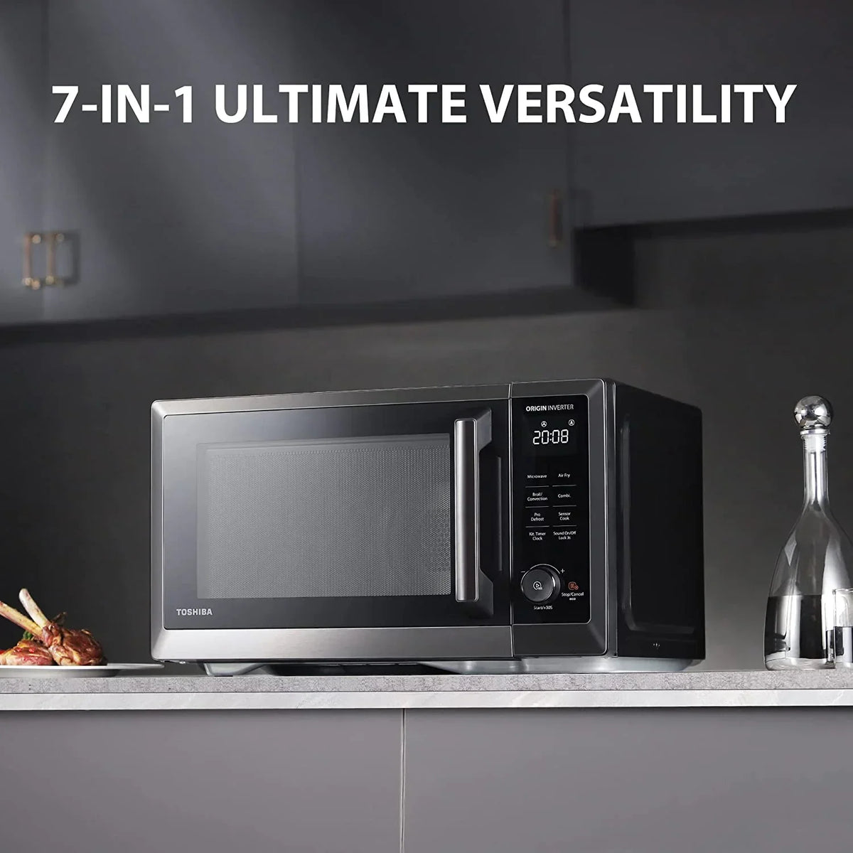 2026 NewTOSHIBA 7-in-1 Countertop Microwave Oven Air Fryer Combo, Inverter, Convection, Broil, Speedy Combi, Even Defrost, Humidity Sensor, Mute Function, 27 Auto Menu&47 Recipes, 1.0 cu.ft/30QT, 1000W