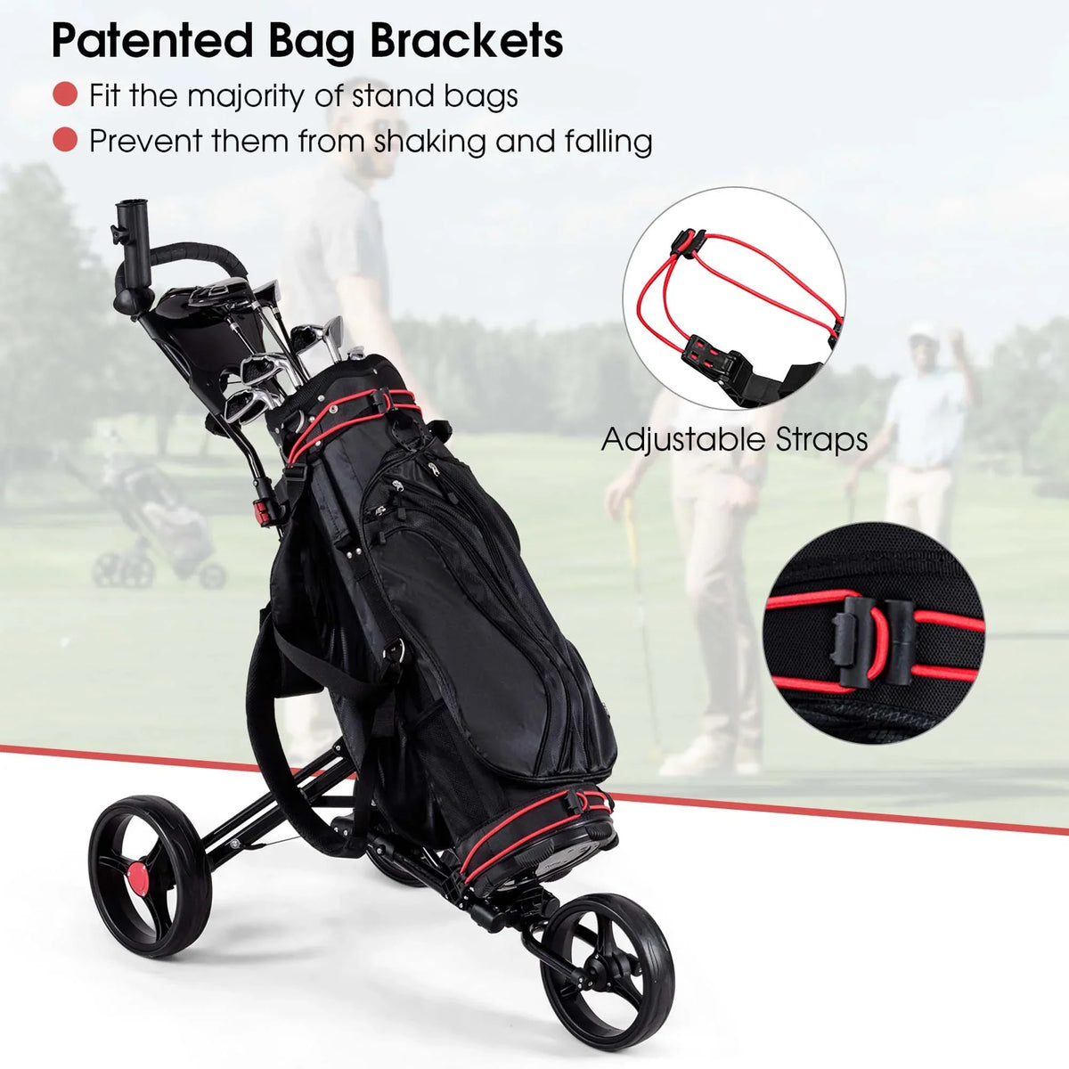 2026 NewCostway Foldable 3 Wheel Steel Golf Pull Push Cart Trolley Club w/ Umbrella Holder