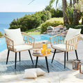 2026 NewFHFO 3 Piece Patio Bistro Set, Outdoor Wicker Apartment Balcony Furniture Sets, Rattan Table and Chairs Set of 2 for Porch Backyard Lawn Poolside Deck, Beige