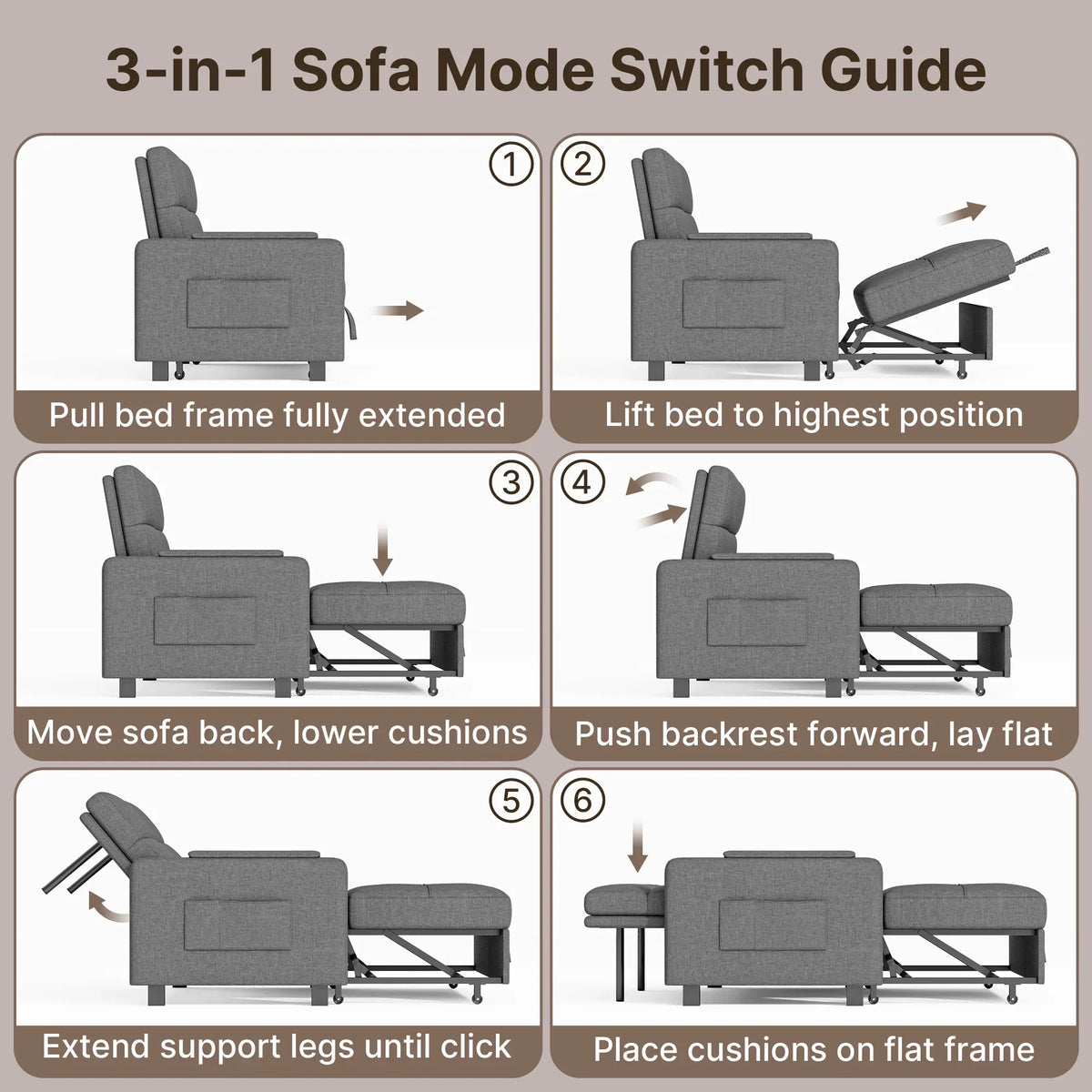 2026 NewSofa Bed, Lofka 3-in-1 Convertible Sleeper Sofa with Storage, Adjustable Backrest & Pull Out Function - Sleeper Chair for Small Space, Apartment, Dark Grey
