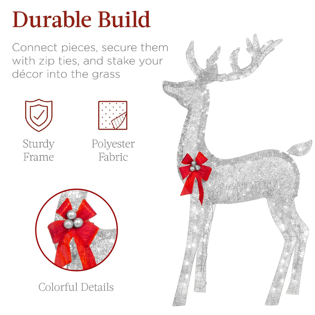 2026 NewBest Choice Products 6.5ft 3-Piece Lighted Christmas Deer Set Outdoor Yard Decoration w/ 385 LED Lights, Stakes - Gold