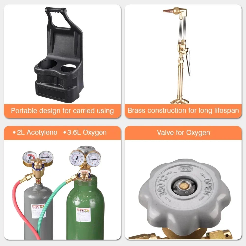2026 NewYescom DOT Oxy Acetylene Torch Kit Gas Tank Brazing Welding Cutting Black Holder Gauge Portable Brass Nozzle Long Pipe Goggles Heavy Duty Oxygen Welder Tool Set