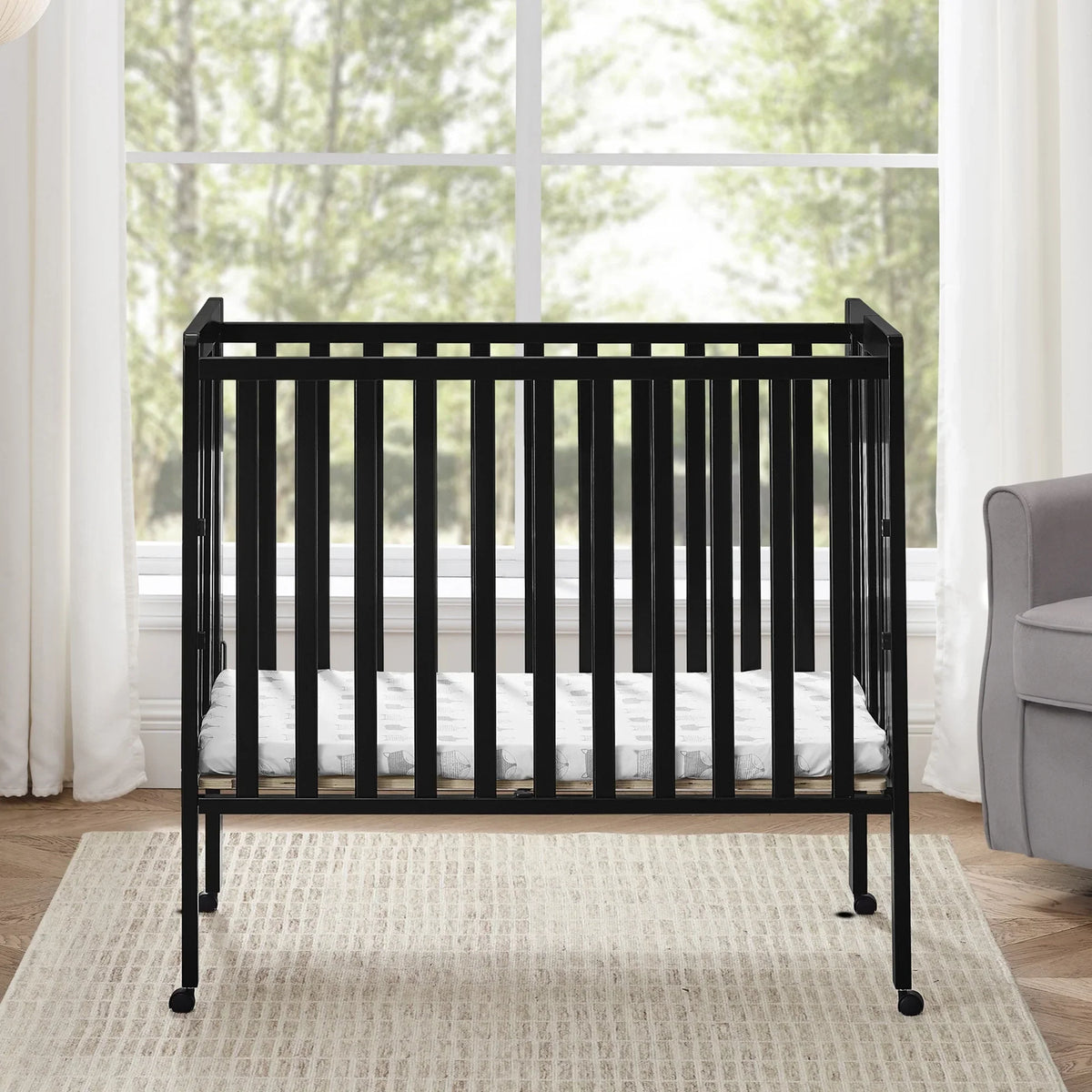 2026 NewDelta Children Lee Portable Folding Mini Crib with 1.5-Inch Mattress - Greenguard Gold Certified, Bianca White
