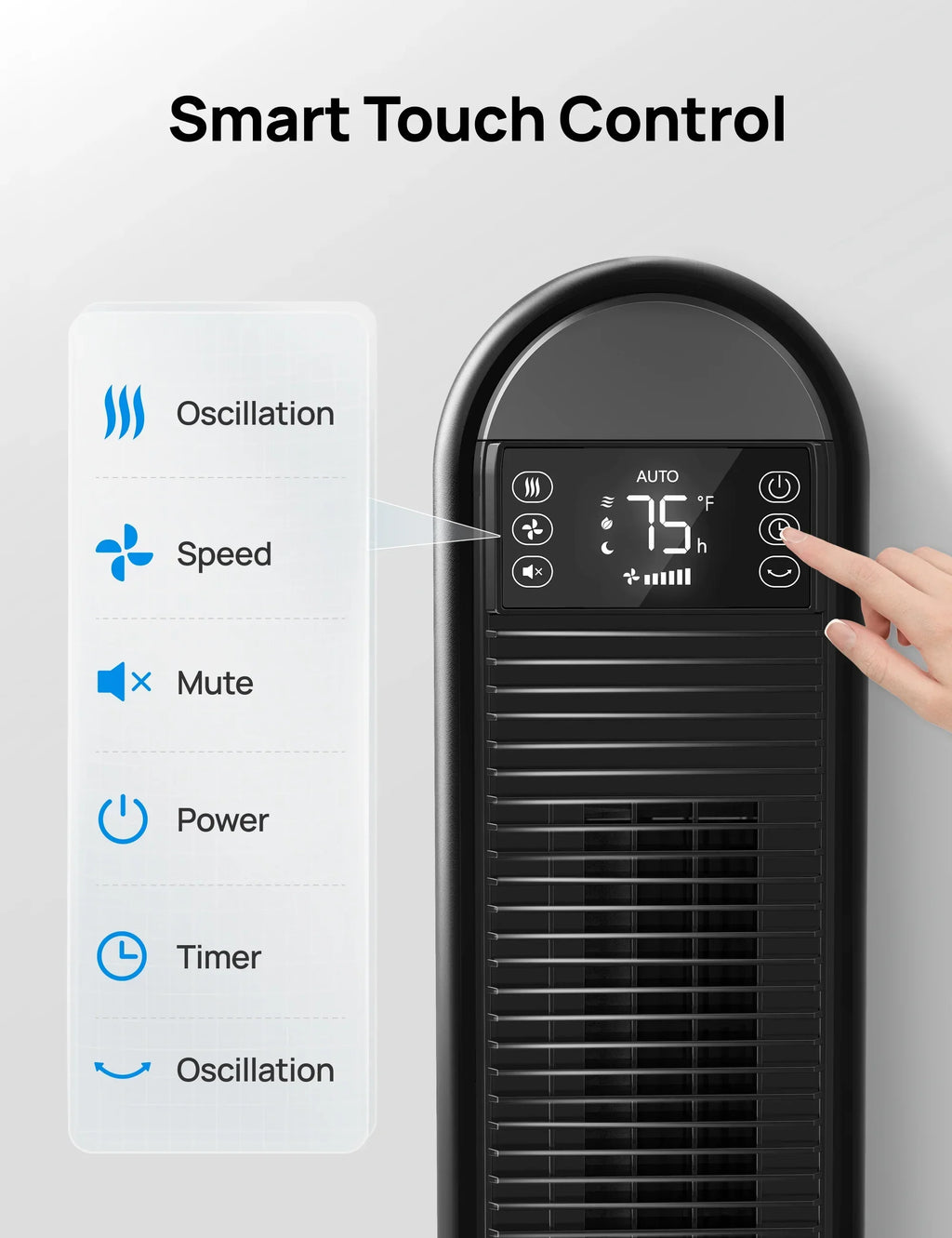 2026 NewDreo Tower Fan for Home, 42" Standing Fan with Remote, 90" Oscillating Fan for Indoors, 34dB Quiet Bedroom Fans, 6 Speeds, 4 Modes, 12H Timer, Bladeless Fan with LED Display, 26 ft/s High Velocity