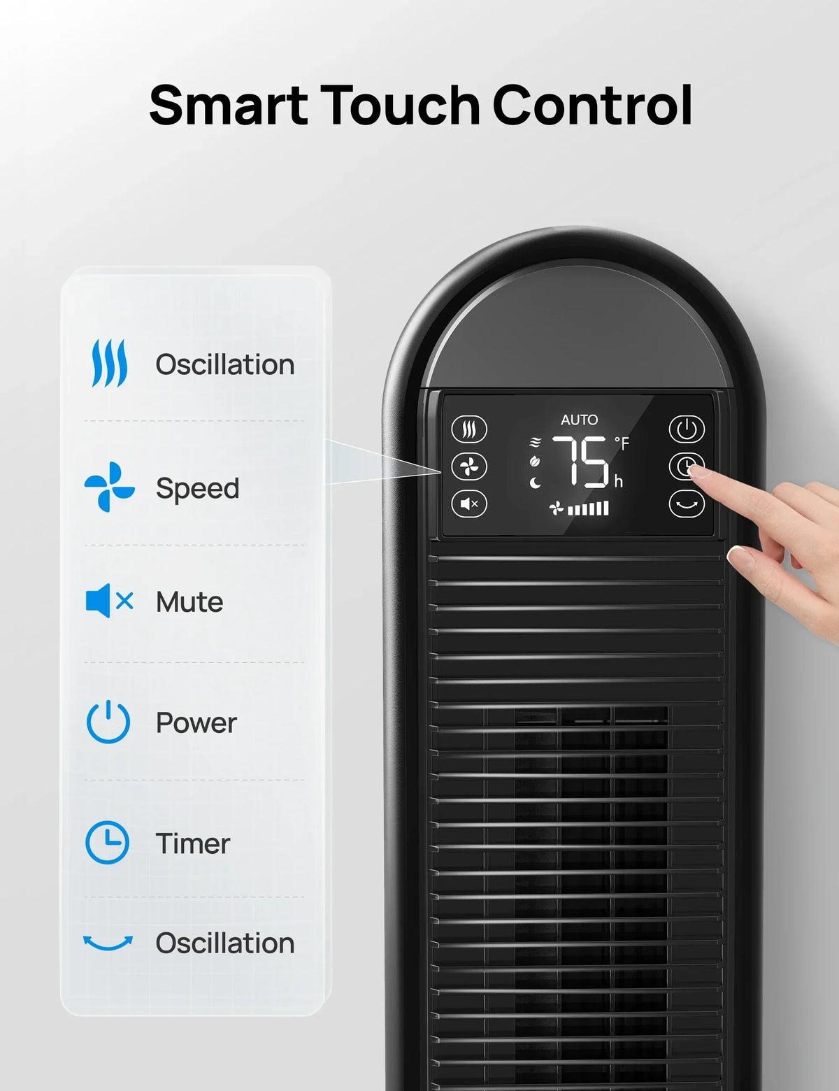 2026 NewDreo Tower Fan for Home, 42" Standing Fan with Remote, 90" Oscillating Fan for Indoors, 34dB Quiet Bedroom Fans, 6 Speeds, 4 Modes, 12H Timer, Bladeless Fan with LED Display, 26 ft/s High Velocity