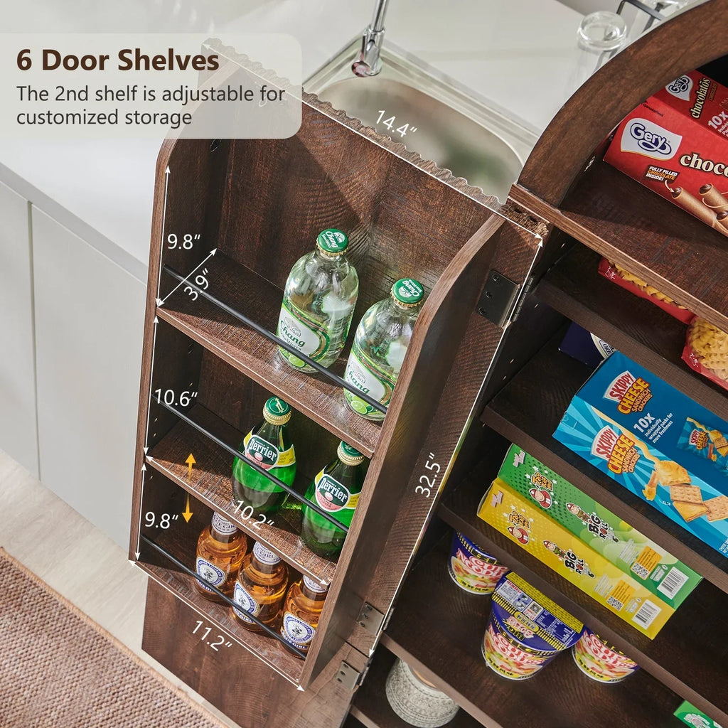 2026 NewIFGET 71" Tall Arched Kitchen Pantry Storage Cabinet, Large Storage Cabinet with Adjustable Shelves, Pantry Cabinet for Kitchen, Dining Room