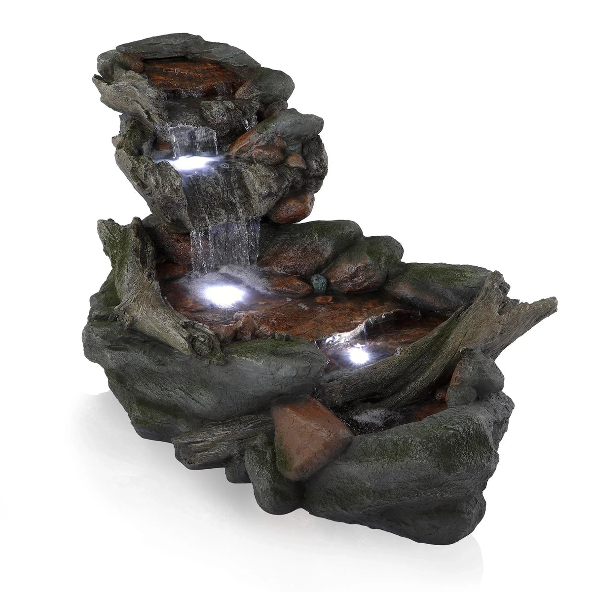 2026 NewAlpine Corporation Outdoor 3-Tier Rainforest Rock Water Fountain with LED Lights