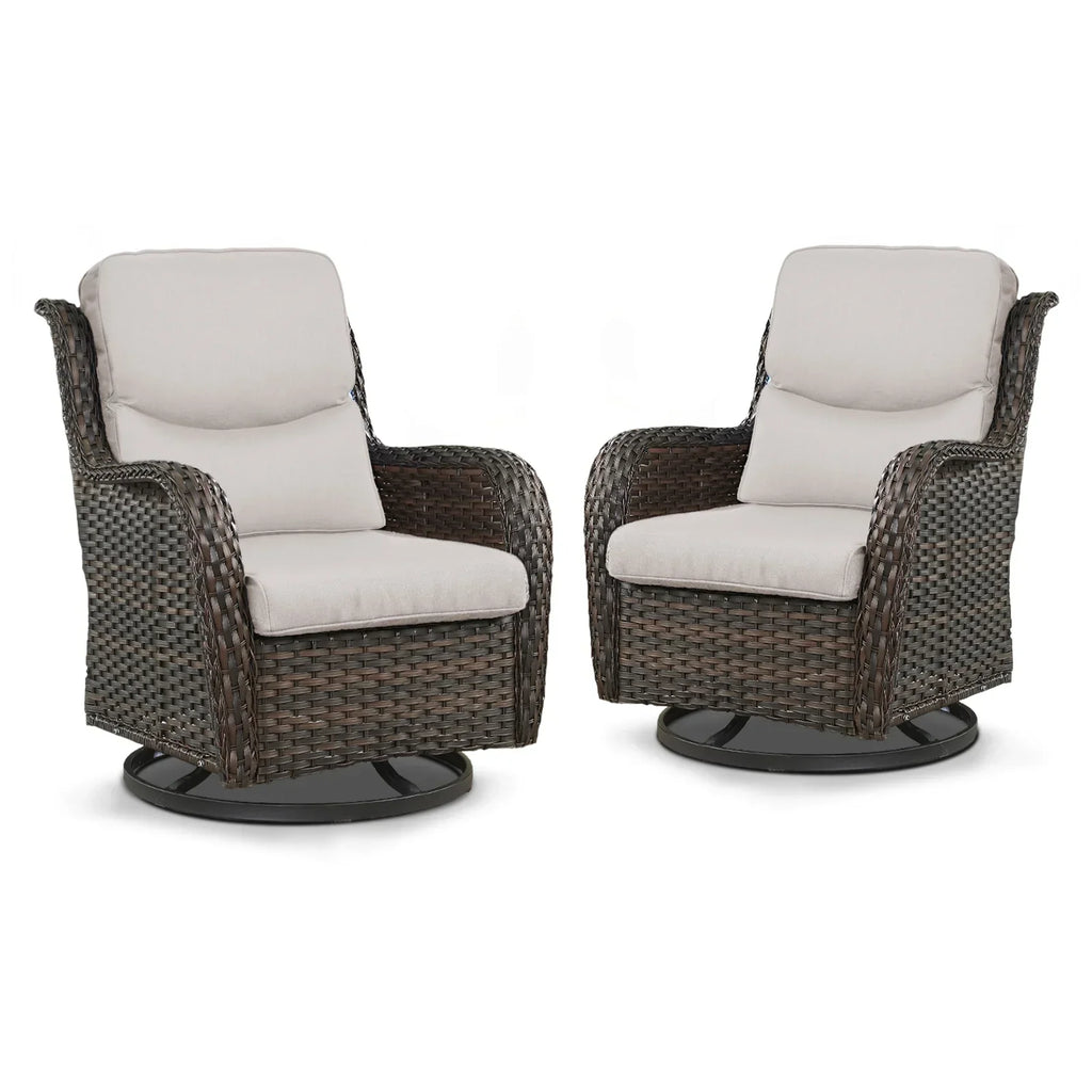2026 NewPOCASSY Patio Swivel Chairs, Outdoor Wicker Swivel Glider Rocking Chairs with High Back and Thick Cushions for Porch Deck - Set of 2, Beige
