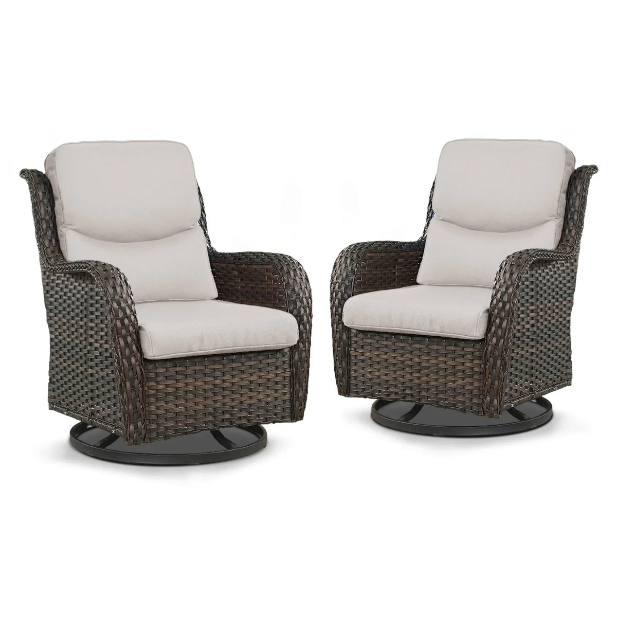 2026 NewPOCASSY Patio Swivel Chairs, Outdoor Wicker Swivel Glider Rocking Chairs with High Back and Thick Cushions for Porch Deck - Set of 2, Beige