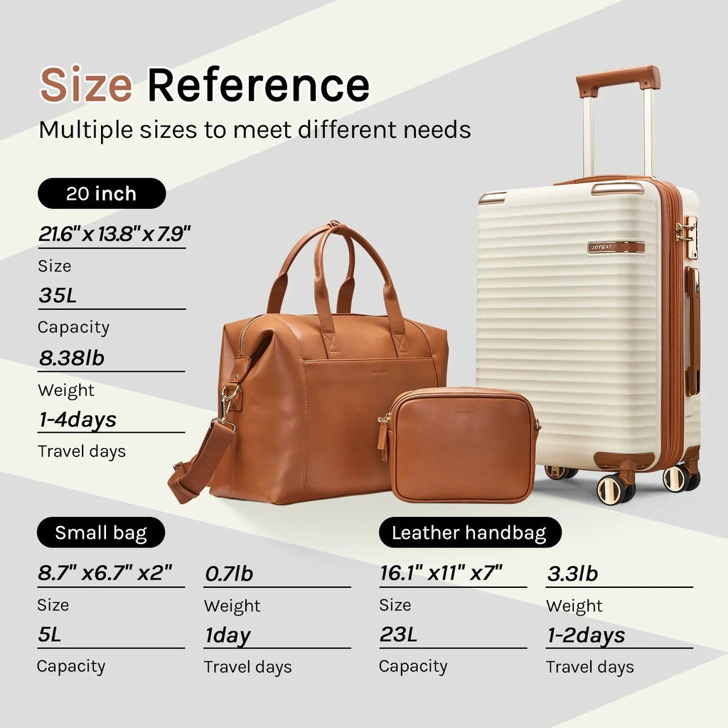 2026 NewJoyway 3-Piece Carry-On Luggage Set with Swivel TSA Lock and Leather Carry Bag