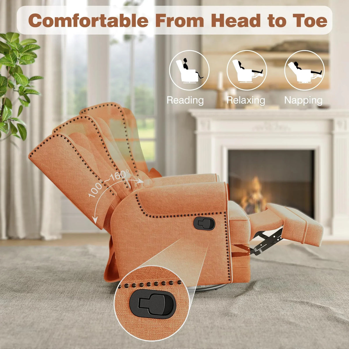 2026 NewRoyalcraft Swivel Nursery Glider Recliner, Comfy Upholstered Glider Chair with Lumbar Pillow and Footrest, Beige