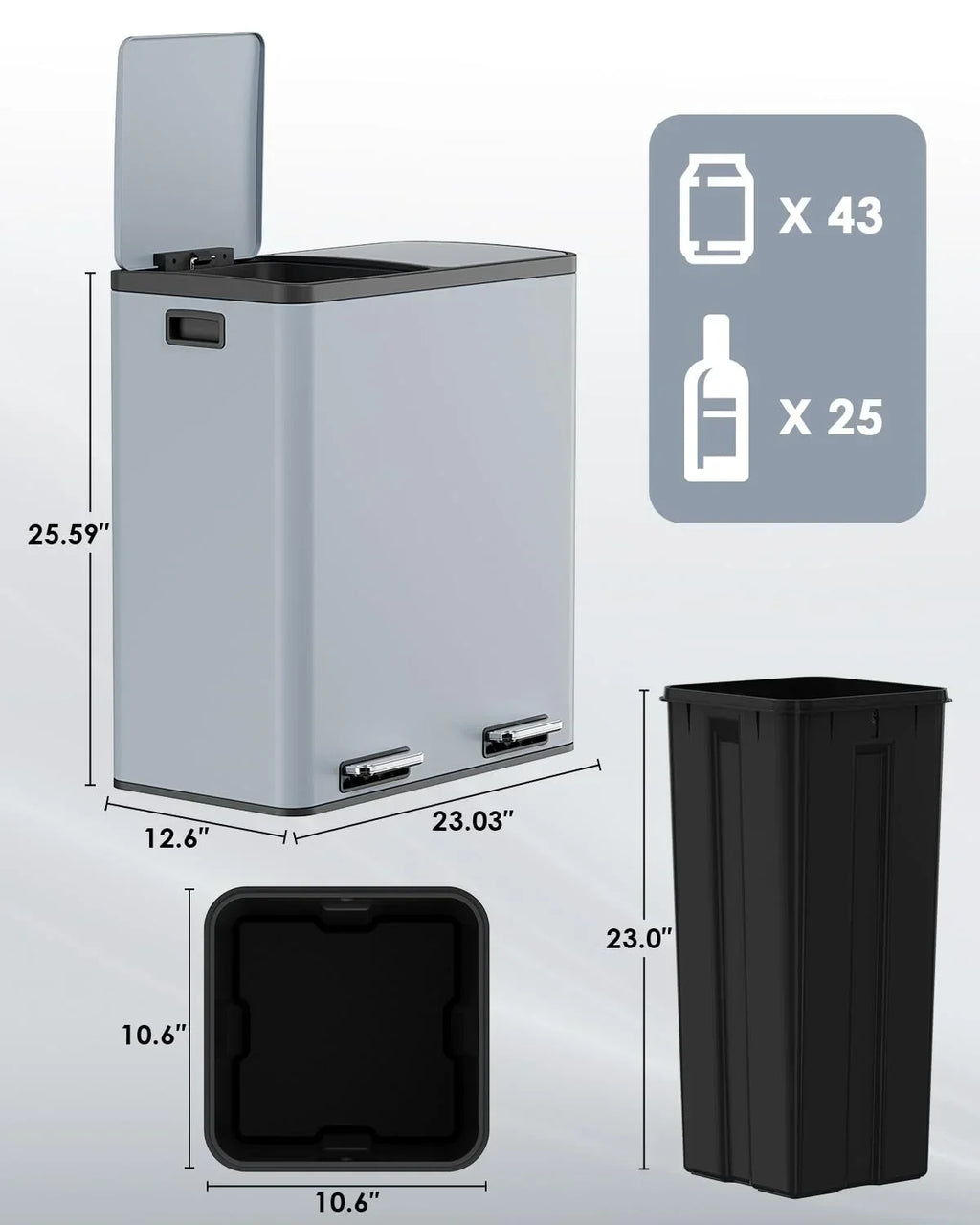 2026 NewLAZY BUDDY Dual Garbage Can, Stainless Steel 16 Gallon Step Kitchen Trash Can with Soft-Close Lid, Double Compartment Garbage Recycling Bin
