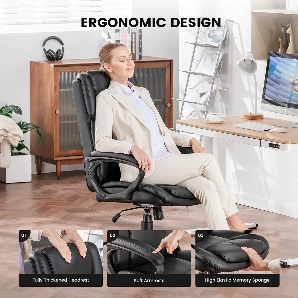 2026 NewMainstays Executive Ergonomic High Back Leather Home Office Desk Chair, Black