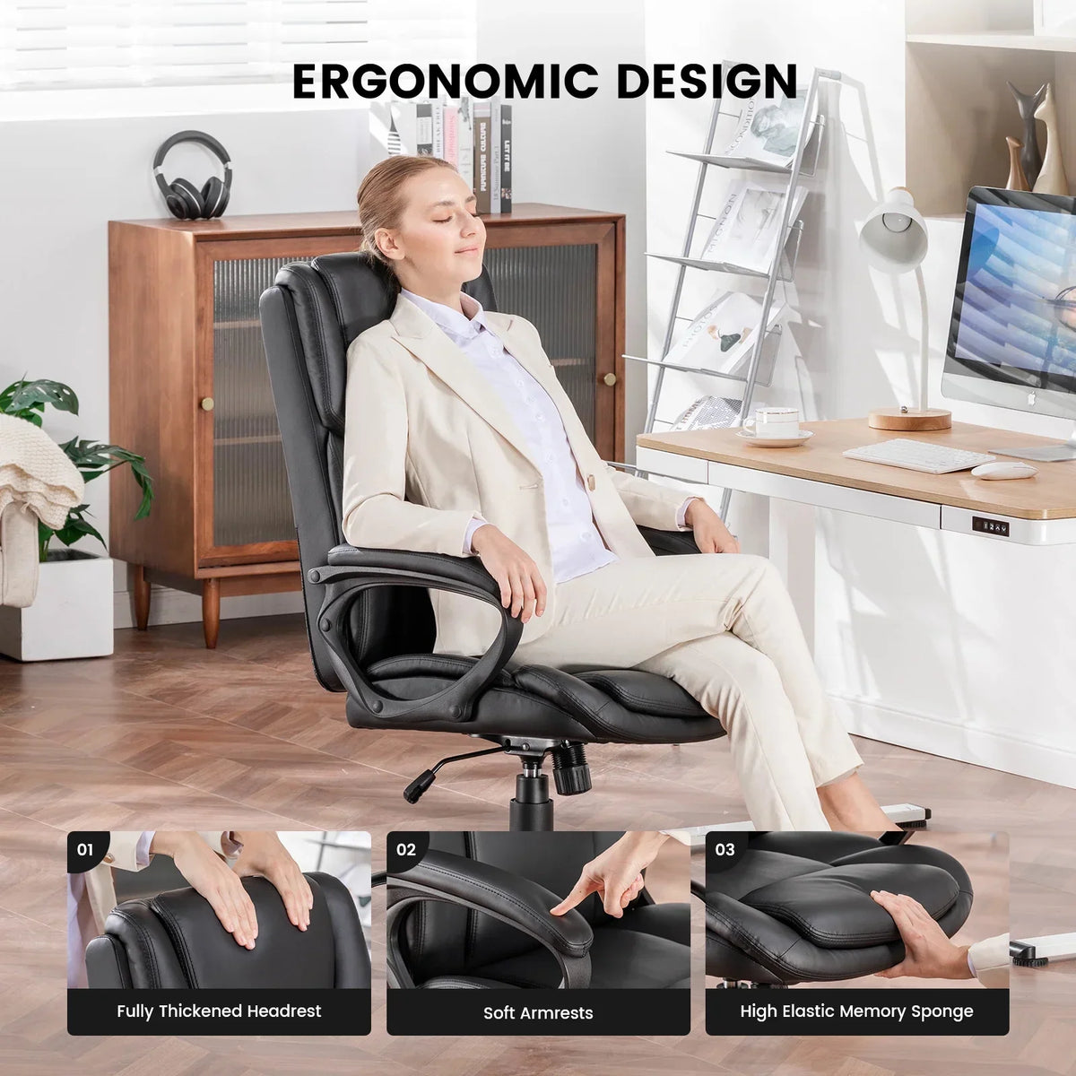 2026 NewMainstays Executive Ergonomic High Back Leather Home Office Desk Chair, Black