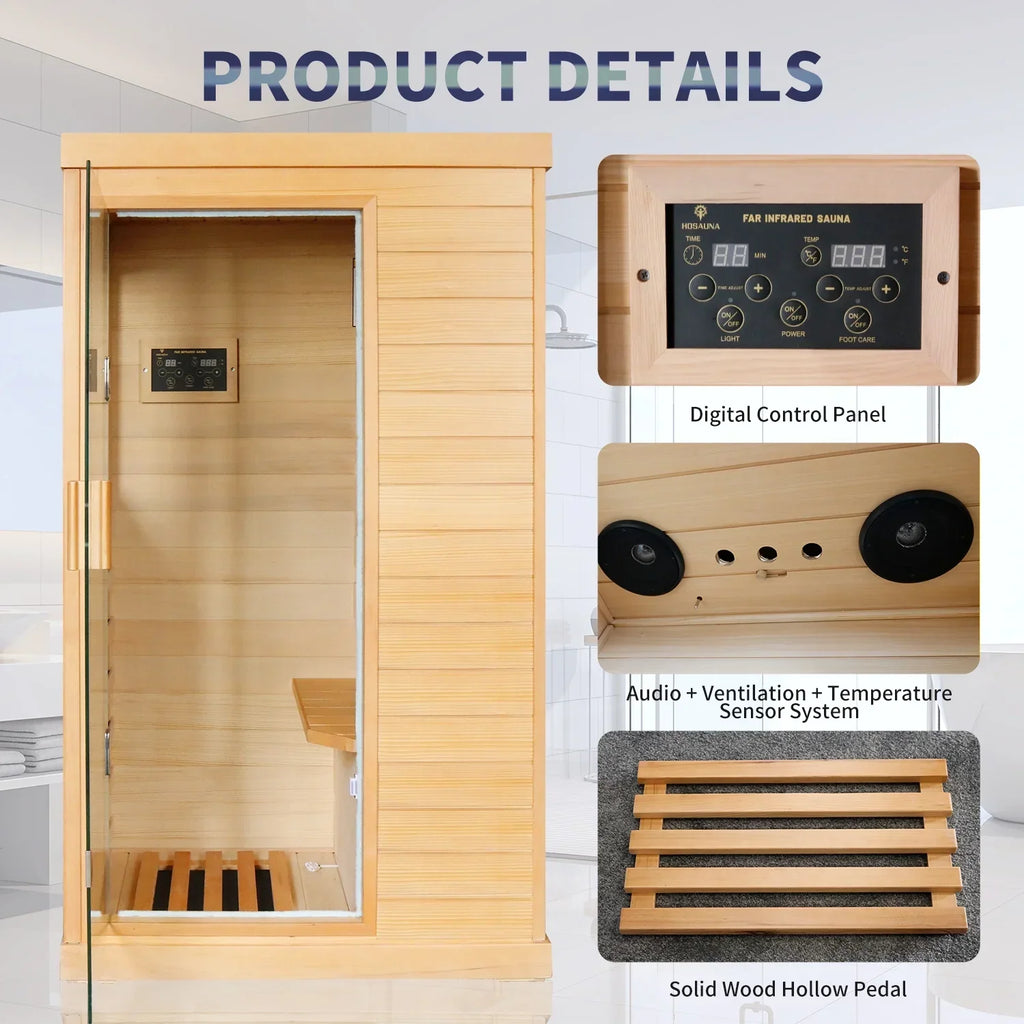 2026 NewOUTEXER 800W Far Infrared Sauna with Carbon Heaters, Canadian Hemlock Wood, Indoor Use
