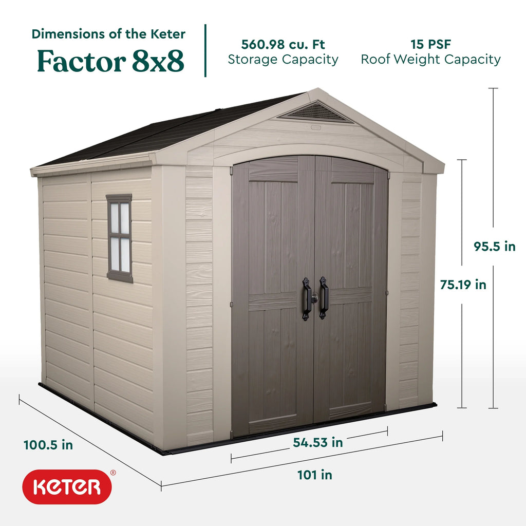 2026 NewKeter Factor 8 x 11 Foot All Weather Resin Outdoor Storage Shed, Taupe