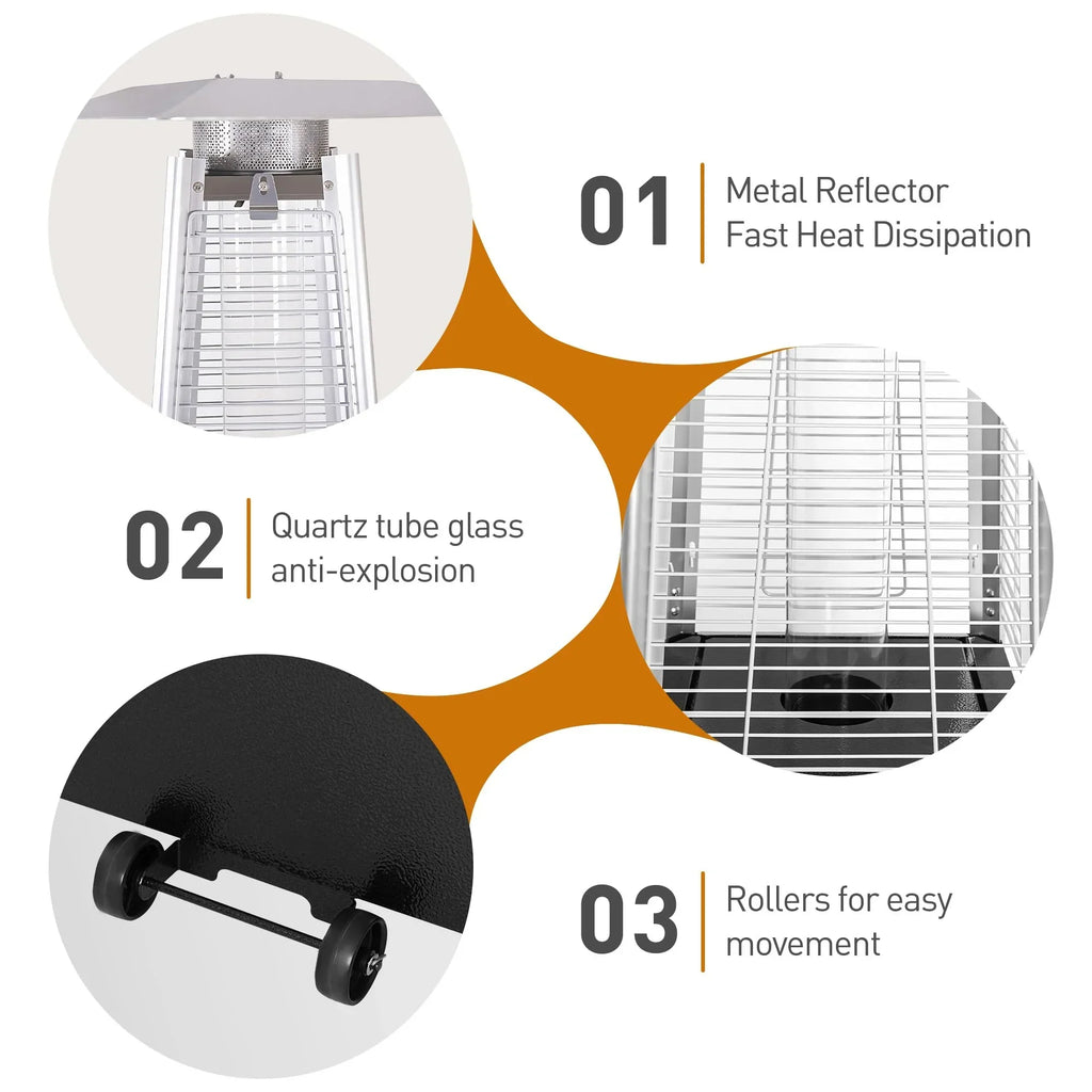 2026 NewSegmart 48,000 BTU Pyramid Patio Heater, Tall Standing Outdoor Propane Heater with Wheels & Tip-Over Safety Protection, Visible Flame Glass Tube for Backyard, Garden, Commercial Use - Gray