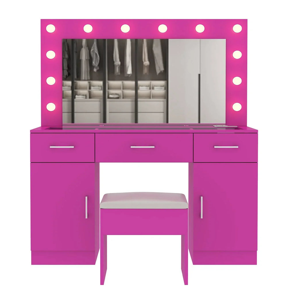 2026 NewKtaxon Large Makeup Vanity, Vanity Table Set w/ Visible Glass Top w/ Charging Station, White