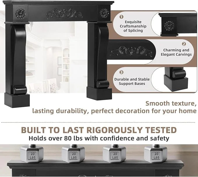 2026 NewEPICOZY 44.5" Fireplace Mantel, Freestanding Fireplace Surround with Leg for Electric Fireplaces, MDF Mantel Surround with Shelf for Living Room with Decorative Pattern, Anti-Tipping & Waterproof