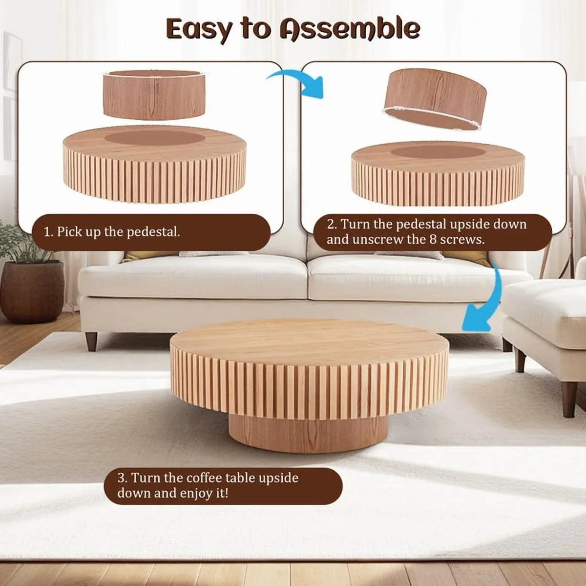 2026 NewFFH 43.7 inch Oval Coffee Table for Living Room,Handcraft Rustic Corner Coffee Table Nature Wood Relief Sturdy Pedestal for Apartmen,Side Table Centre Table,Nature Wood