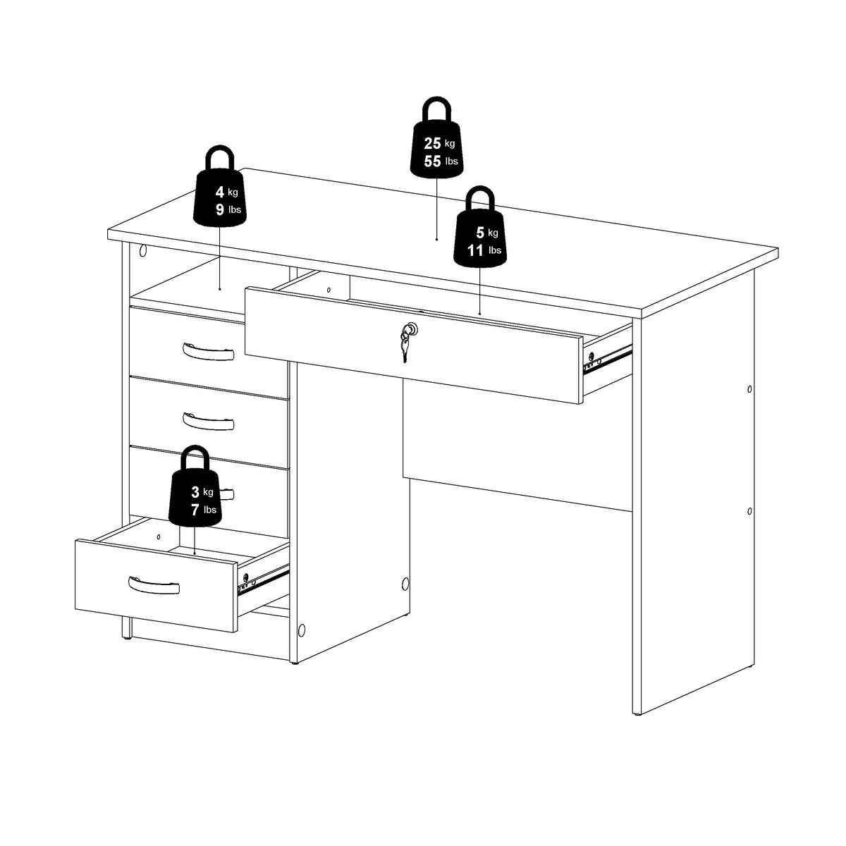 2026 NewTvilum Walden 5 Drawer Office Desk with 1 Locking Drawer for Adults, White