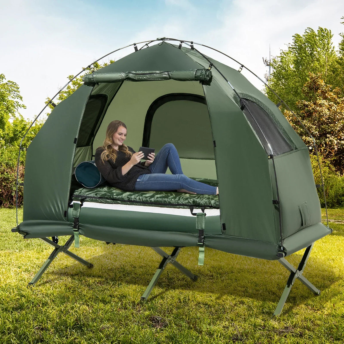 2026 NewGoplus 1-Person Waterproof Camping Tent Cot with Air Mattress, Pillow, Sleeping Bag