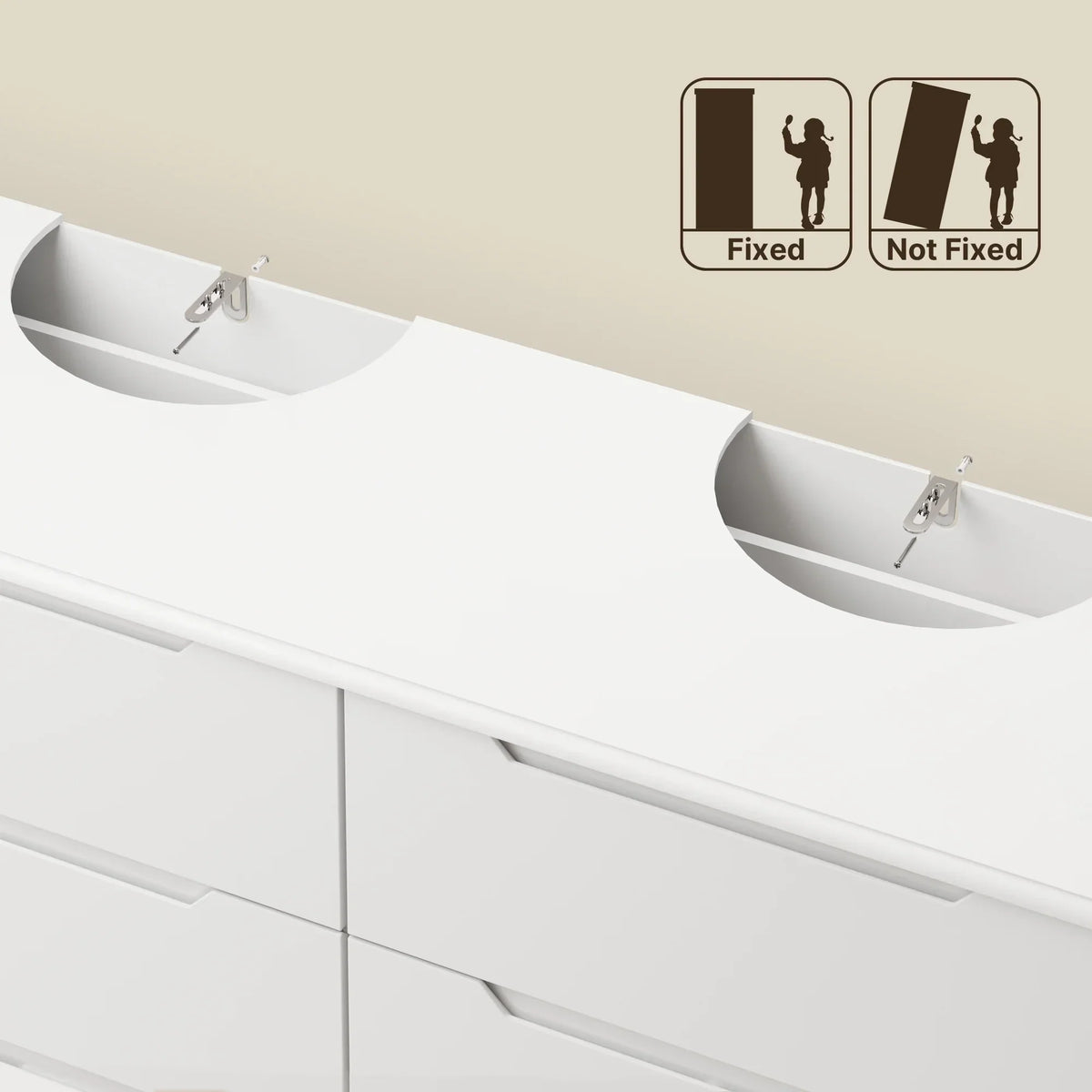 2026 NewDresser for Bedroom, Lofka 6 Drawer Double Dresser with Cutout Handles, Large Storage Capacity, Anti-Tip Safety, Modern Wood Chest of Drawers, Smooth Metal Rail, White