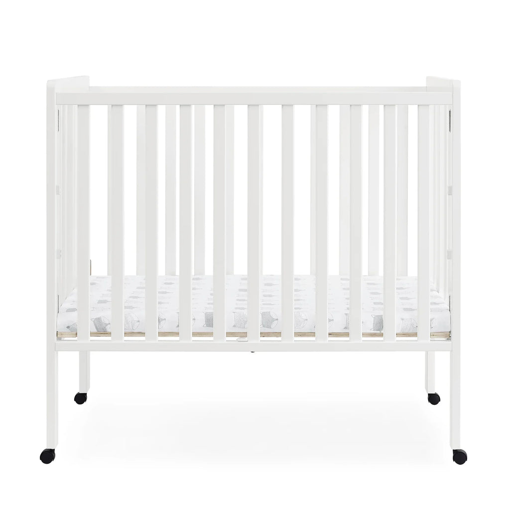 2026 NewDelta Children Lee Portable Folding Mini Crib with 1.5-Inch Mattress - Greenguard Gold Certified, Bianca White